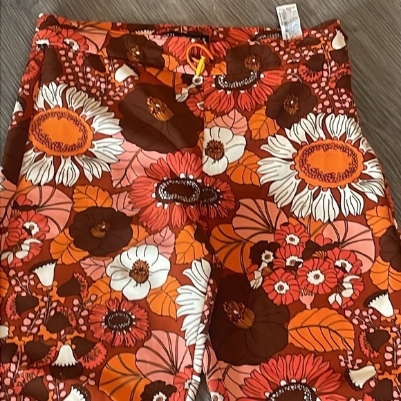 Zara Women's High Rise Orange & White Floral Retro Hippie Flare Pants Size L - Picture 3 of 11